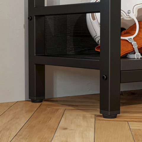 FiveTier Industrial Corner Bookshelf With HeavyDuty Metal Frame L Shaped Storage Rack For Cramped Corners showing support leg and storage.