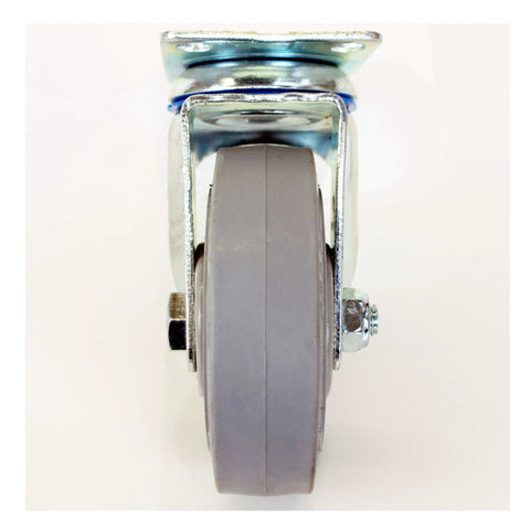Four Inch Swivel Caster With Non Marking Soft Gray TPR Wheel Ball Bearing Total Lock Brake Heavy Duty Plate front view