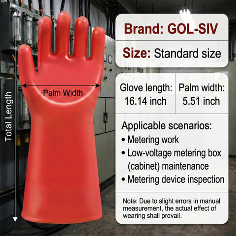 Heavy Duty Insulated Electrician Gloves Class 1 Astm Dielectric High Voltage Electrical Safety Gear, red, 16.14 inch length, palm width 5.51 inch.