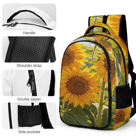 Dope Sunflower Field Oil Painting Backpack For Everyday Use Unisex Large Capacity Daypack with durable zippers and side pockets