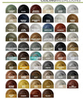 Color swatch samples for ceiling medallions, showing various hues like black, frost, copper, gold, and olive.