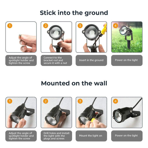 Instructions for installing Color Changing RGB Outdoor Yard Spot Lights With Remote 12V Low Voltage Waterproof Landscape Uplights