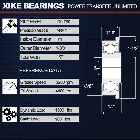 4 Pack Flanged Ball Bearings 0.75 Inch ID By 1.375 Inch OD, Chrome Steel, Sealed Bearings That Preserve Grease, Rugged Pro Grade Heavy Duty Set For DIY Projects, Machinery, And Industrial Applications diagram with 3/4 in ID and 1-3/8 in OD