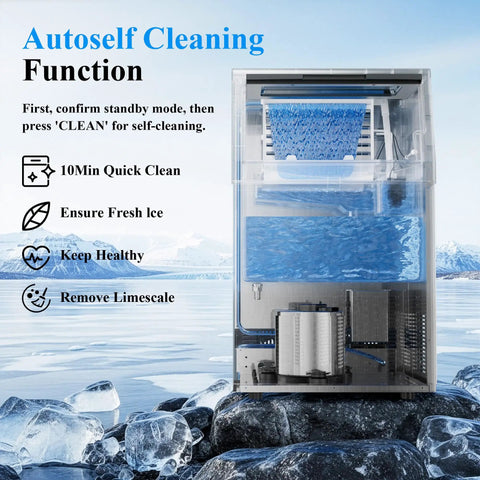 Built Tough Stainless Steel Ice Maker Cranks 110 Pounds Daily And Slaps 36 Clear Cubes Every 14 Minutes With Self Cleaning System.