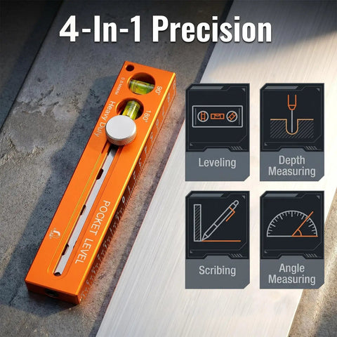 Nailed It 4-In-1 Aluminum Marking Level Ruler With Dual Industrial Magnets for precise measurements and woodworking tasks.