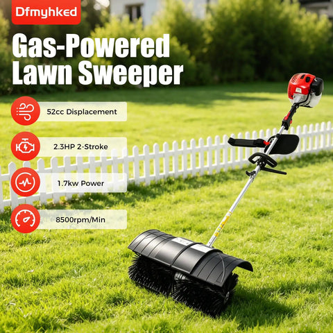 Gas Powered Handheld Lawn Sweeper With Backpack Broom, 2.3HP 52CC Engine, 20.47 Inch Nylon Brush, Lightweight Portable Yard Groomer For Driveways, Lawns, And Artificial Turf, Effortless Leaves And Debris Cleanup on grass