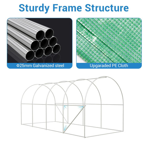 Walk In Greenhouse For Outdoor Use Heavy Duty Galvanized Steel Hoop House With PE Cover frame and material details