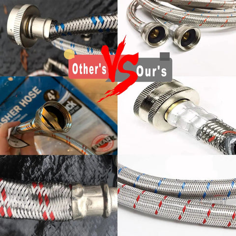 Two Pack 15 Feet Stainless Steel Washing Machine Hoses For Hot And Cold Water Supply Burst Proof And Leak Free Color Coded