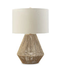 Boho Coastal Table Lamp With 23.5 Inch Paper Rope And Wood Base, Light Brown Finish, Cozy Ambient Light For Living Rooms Or Beach House Vibe