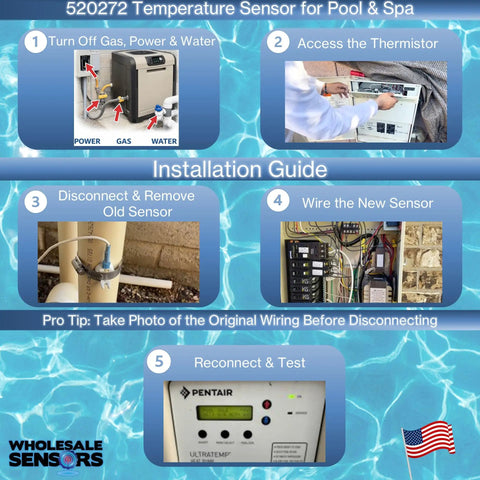 Installation guide for Replacement Temperature Sensor With 20Ft Cable For Pool And Spa Systems 10k Ohm Thermistor Direct OEM Replacement