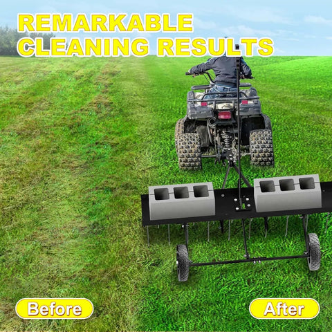 40 Inch Tow Behind Dethatcher With 20 Rust Proof Heat Treated Tines For Quick Thatch Removal Easy Pull Behind Mower Attachment