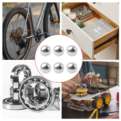 Top Shelf 304 Stainless Steel Precision Bearing Balls 25 mm Six Pack, showcased in use with machinery and robotics.