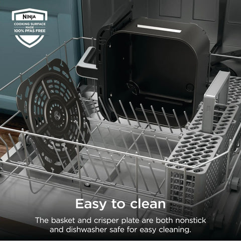 Game Changer 5 Quart Air Fryer With 5In1 Cook Functions For Insanely Crispy Results At 1750 Watts interior view showing easy to clean basket and crisper plate.