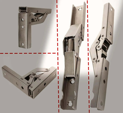 2 Pack 90 Degree Folding Door And Shelf Hinge With Buffer Hydraulic, metal hinges for cabinets and shelves, close-up views