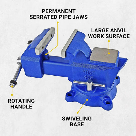 Beefy 455 Combination Vise With 5.5 Inch Jaw, Heavy Duty Pipe And Bench Clamp, Swivel Base, Cast Iron And Steel, Blue Finish