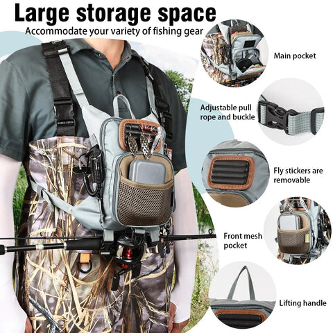 Fly Fishing Chest Pack Waterproof Tackle Backpack With Multiple Compartments Lightweight Ergonomic Pouch on angler.