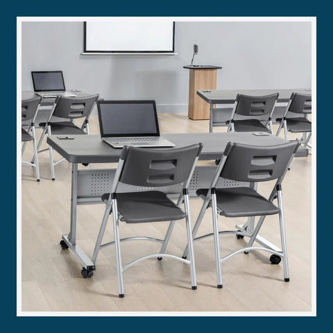 Pro Grade Nesting Flip Top Training Table With Blow Molded 1.75 Inch Thick Surface, Steel Frame, 24 By 60 Inch Charcoal Slate Top