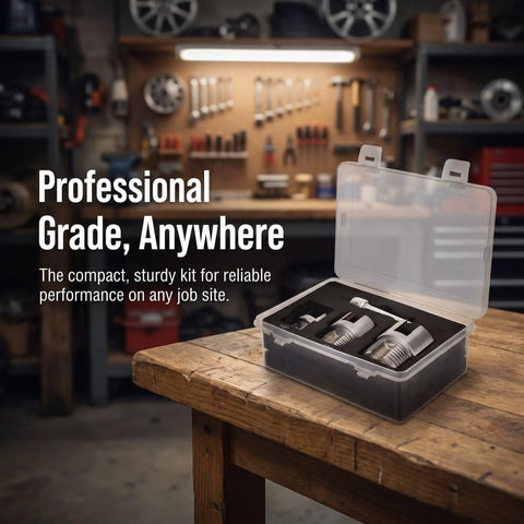 Heavy Duty Dual Function Pipe Threader Kit For Power Drill Cuts And Threads Half Through One Inch PVC Pipe With No Sweat Dead Easy Install Smooth Operation in a compact case.