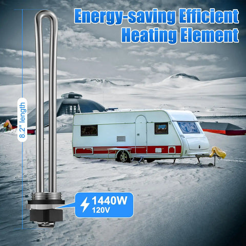 All In One RV Water Heater Maintenance Kit With 4 Piece Anode Rod Electric Heater Element Dual Hex Wrench And Tape Replacement Kit For Suburban RV Parts Road Trip Ready Hot Water Upgrade With No Fuss showing 8.2-inch 120V 1440W heating element