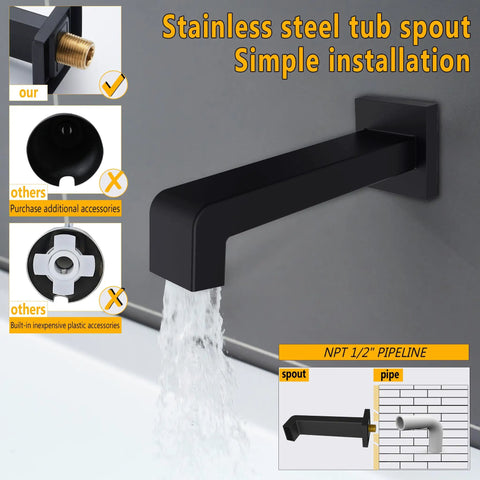 Dope Matte Black Shower Fixture Set With 12 Inch Shower Head Tub Spout And Single Handle Valve Included Easy Installation