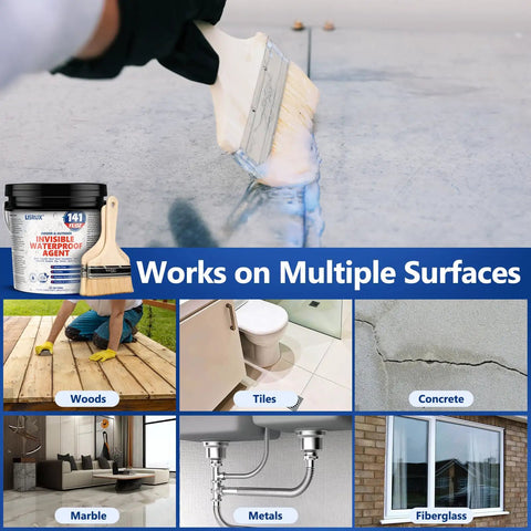 Person applying Legit Invisible Waterproof Sealant That Blocks Every Leak On Roofs Walls Windows And Showers With A Clear Water Base Shield Built For Heavy Duty Use Indoors And Outdoors on a concrete surface.