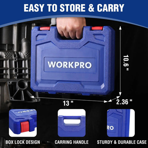 Carrying case for Beefy Half Inch Drive Deep Impact Socket Set, 6-Point Cr-V Steel Metric 10mm To 27mm with dimensions labeled.