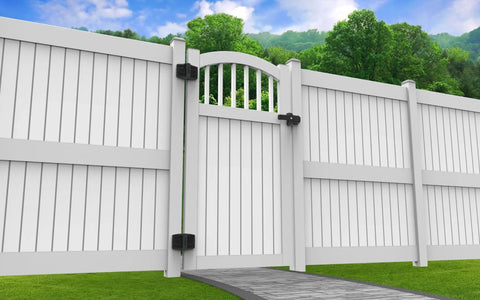 White vinyl gate with TruClose Multi Adjust Tough Built To Last Gate Hinges For Self Closing Wood And Vinyl Gates Up To 132 Pounds 3 Way Adjustable