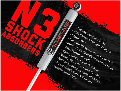 N3 Rear Shock Absorbers Built Tough For Ford F150 2009 To 2024, 4 To 7.5 Inch Lift, Nitrogen Charged, close-up view