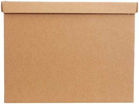 Straight Up Reliable Medium Packing Boxes With No Drama Lift Off Lids And Double Bottom Corrugated Cardboard Storage Containers For Chill Moving Days Pack Of Ten, flat brown box view.