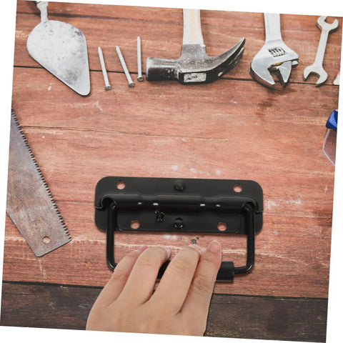 Heavy Duty Stainless Steel Spring Folding Chest Handle For Toolbox Replacement Featuring A Heck Of A Grip And Awesome Quick Setup In Premium Classic Matte Black, showing installation.