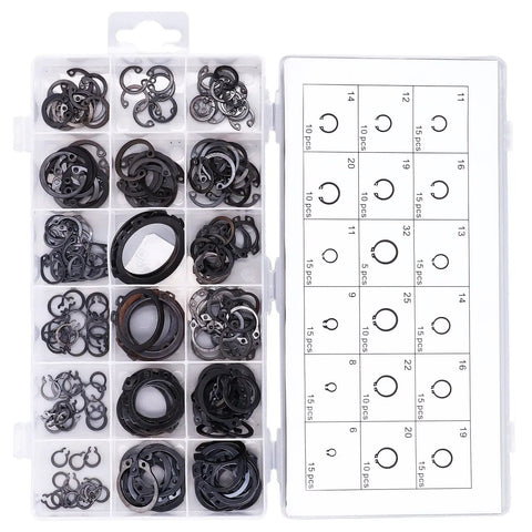 Multi Size 225Pcs C Clip Circlip Snap Ring Retaining Fastener Hardware Kit For Machines And Vehicles Durable Alloy Steel Rubber Assortment