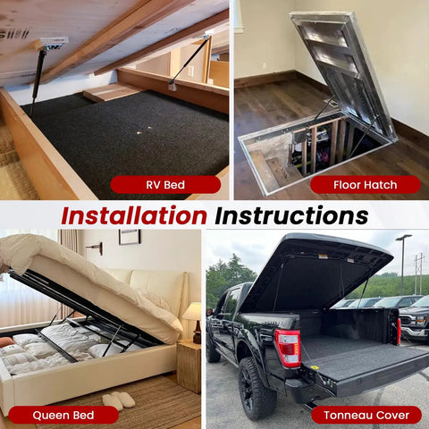 Heavy Duty Gas Struts Pair Featuring 20 Inch 150 Pound Lift Support Shocks For Trunk Or Tailgate Drop Right In Direct Replacement built tough for RV bed and floor hatch installation.