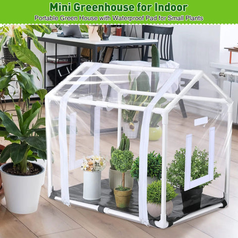 Compact Indoor Greenhouse With Potting Mat And Waterproof Pad For Small Plants, Heavy Duty Portable Clear Plant Tent For Seed Humidity, Perfect For Indoor Garden Nerds