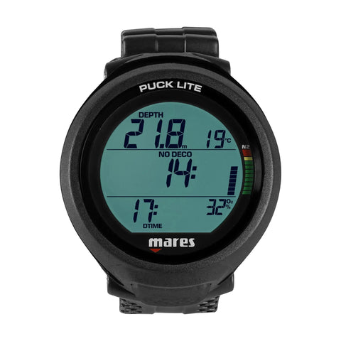 Puck Lite Scuba Dive Computer Watch Style With One Button Control For Freediving And Underwater Missions, Advanced Buhlmann ZH-L16C Algorithm Gradient Factors Safety Focused Black