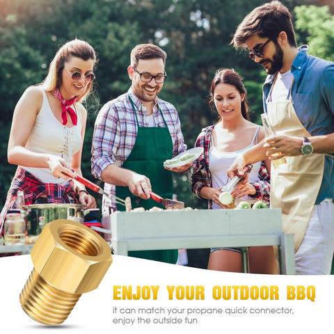 Brass propane reducer fitting, 1/4 in NPT male to 1/4 in inverted flare female, pipe adapter, set of 4