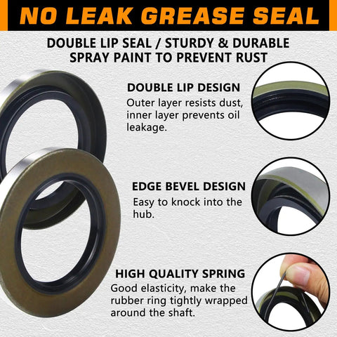 Trailer Axle Hub Bearings Kit With 2.44 Inch Dust Caps And Seals For 5200 To 6000 Lbs Trailers showing double lip seals