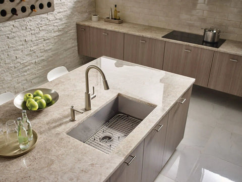 Modern kitchen with Spot Resist Stainless Modern Deck Mounted Kitchen Soap Dispenser With Above The Sink Refillable Bottle