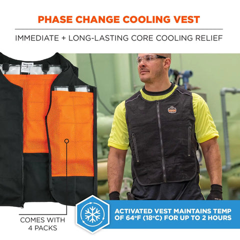 Man wearing Cooling Vest With Four Ice Packs, Ultra Lightweight, Fast Recharge Cooling, Black, Small Medium, Keeps You Cool At 64 F