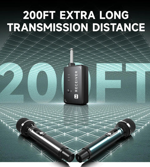 Dual Wireless Microphone System For Singing And Speaking With 240 Ft Range And 3 Ms Latency Crystal Clear Studio Grade Sound