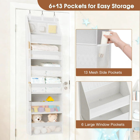 Closet Game Changer Six Shelf Over The Door Fabric Organizer Thickened Non Woven Hanging Storage With Tough Hooks, showcasing 6 shelves and 13 pockets.