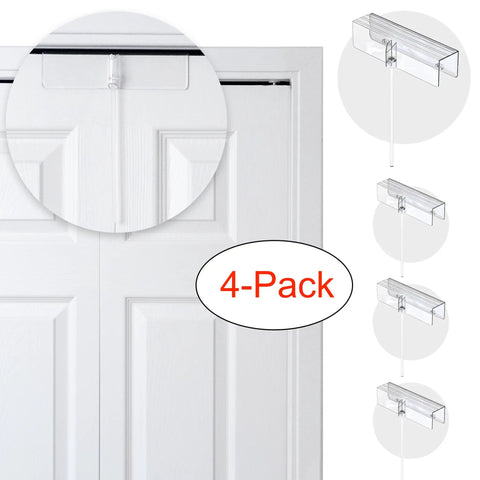 4 Pack Bi-Fold Door Lock Kit For Closets Kid And Pet Proof No Tools Needed Clear Polycarbonate on white doors