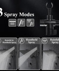 All Metal Matte Black Dual Showerhead System With Rainfall Head And Handheld, Pressure Balance Rough-In Valve Included, spray modes