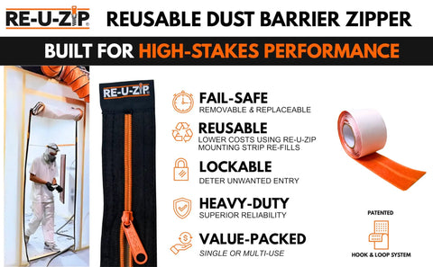 Reusable Dust Barrier Zipper Kit With Fail Safe Lockable Zippers And Mounting Strip Refills Cost Effective For Single Or Repeated Use