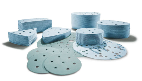 Assorted stack of 220 Grit Granat Sanding Discs For 6 Inch Sander 100 Piece Set Stick Fix Abrasives For Wood Metal And Repairs German Made