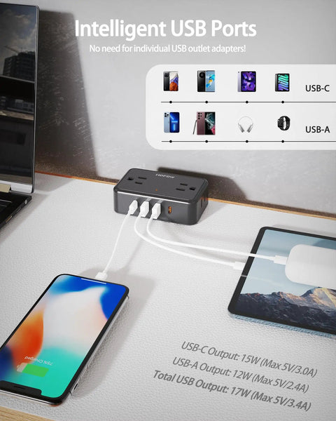 Dual Layer Desk Clamp Power Strip With 13 Outlets And 4 USB Ports Including USB C, Under Desk Surge Protector 1700 Joules in use