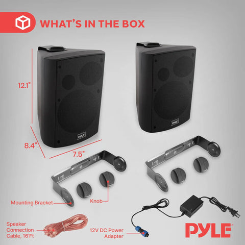 Boomin 6.5 Inch Wall Mount Bluetooth Speaker System For Indoor Outdoor Use With Built In Amplifier, brackets, cables, power adapter