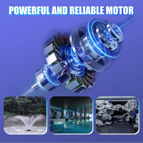 Powerful motor design for Tough As Iron Submersible Pond Pump Delivers 5000 Gallons Per Hour Whisper Quiet Flow With Twenty Foot Maximum Lift.