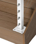 Slick Steel Cable Railing Kit For Stair Handrails With Pre Drilled Base Mounts Includes All Solid Hardware For Hassle Free Diy Installation White 18 Foot 42 Inch System, close-up of base mount.