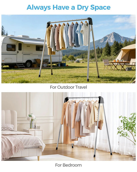 Foldable Clothes Drying Rack Portable Laundry Stand Sturdy Hanging Bars Compact Airer For Apartments Dorm Rooms Closets quick dry setup outdoors and indoors.