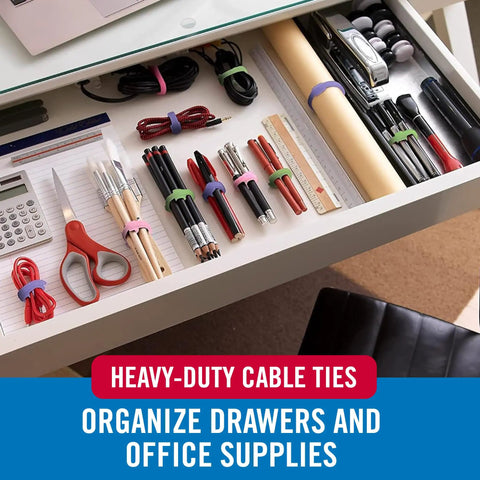 Pastel Cable Ties Heavy Duty Reusable Bulk Pack Must-Have 60 Count 8 Inch by 0.5 Inch organizing office drawer supplies